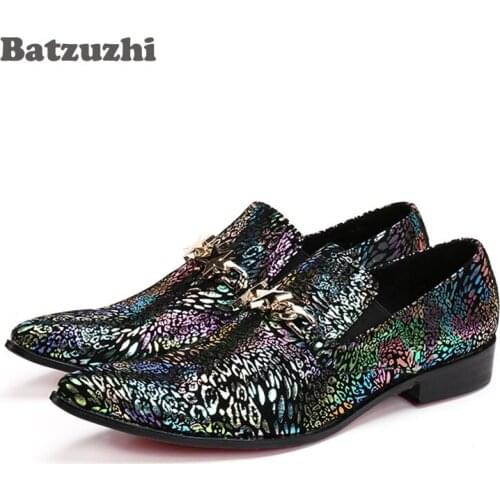 Batzuzhi 100% Brand New Mens Leather Shoes Black Colorful Pointed Toe Business Dress Shoes Wedding party Leather shoes