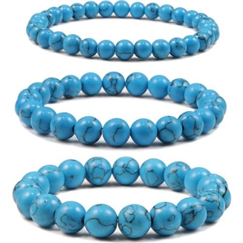 Hot Natural Stone Bracelet Charm Blue Turquoises Beads Buddha Prayer Strand Bracelets Bangles Fashion Stretch Jewelry 6/8/10mm