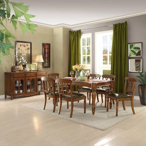 Wooden dining table set with leather chair WA645