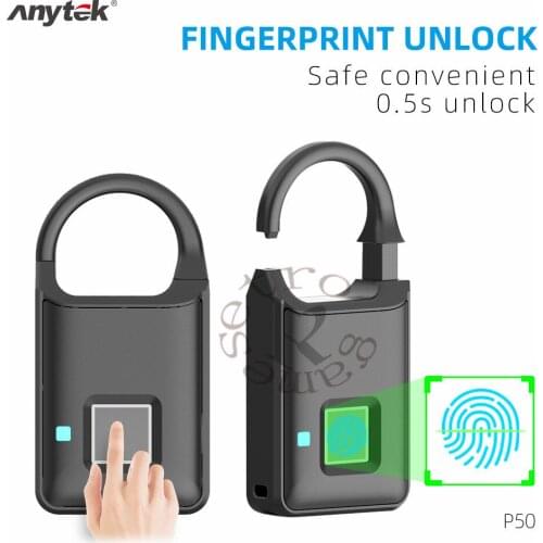 DHL 10pc/lot Durable Fingerprint Lock Multi-function Anytek P50 Smart Keyless Fingerprint Lock USB Rechargeable Security Padlock