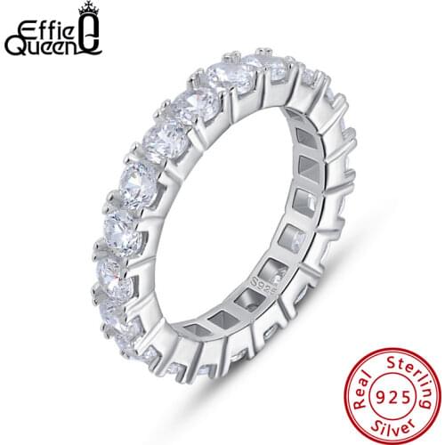Effie Queen Silver 925 Finger Ring Fancy Ladies Ring Paved with 22 Pieces AAAA Zircon Wedding Band Engagement Jewelry Ring BR205