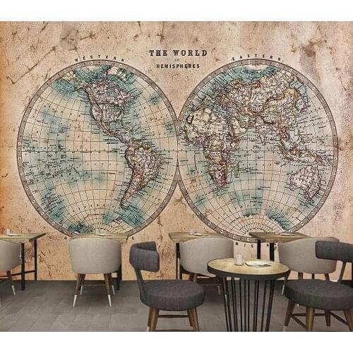 Commercial wallpaper Nostalgic world map tooling theme background wall
