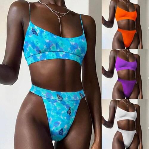 Sexy Bandeau Push Up Bikini Set Vest Type Swimwear Women Spaghetti Strap Floral Bathing Suits Tied String Beach Wear Biquini