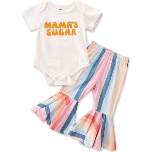 Summer Girl Set Cotton Romper + Flare Bottom Pants Suits for Kids Fashion Kids Clothes