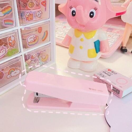 Cute Pink Mini Stapler Office School Student Stationery Metal Plastic Manual Paper Stapler Use NO.10 Staples Supplies