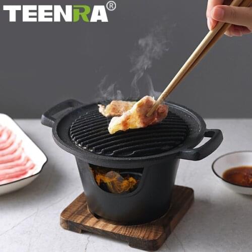 TEENRA Mini BBQ Grill Japanese Alcohol Stove Home Smokeless Barbecue Grill Outdoor BBQ Plate Roasting Meat Tools