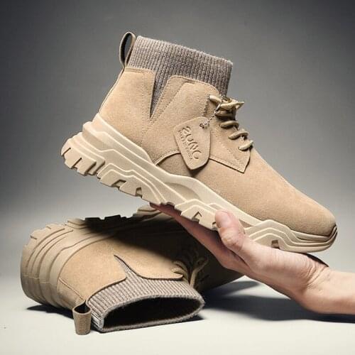 2019 new autumn and winter Martin boots British wind high to help socks mens shoes tooling tide shoes in the middle