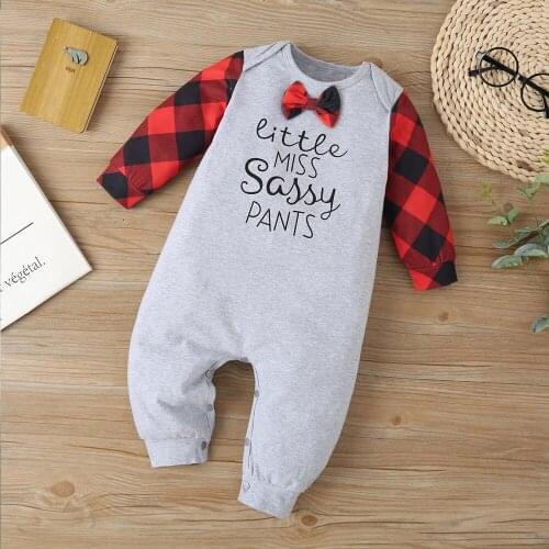 New 2021 Infant Newborn Baby Romper Winter Cotton Long Sleeve O Neck Plaid Letter Bodycon Baby Cute Rompers Clothes Outfits