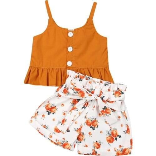 2019 Summer New Baby Kids Girls Clothes Toddler Botton Tutu Tank Top Vest+Floral Belt Shorts Pants Outfits Clothes Set 6M-4Y