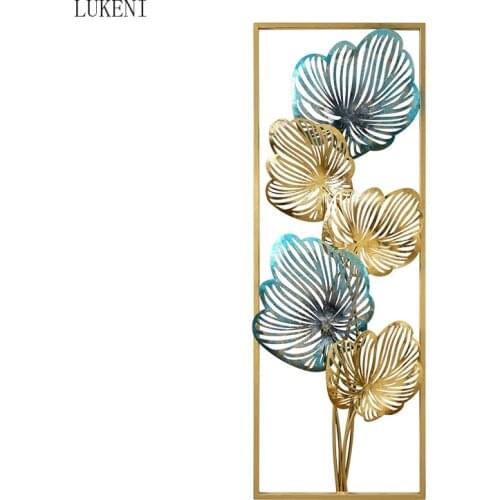 New Chinese Luxury Wrought Iron Blue Gold Leaf Wall Hanging Decoration Home Livingroom Sofa Background Wall Sticker Mural Crafts