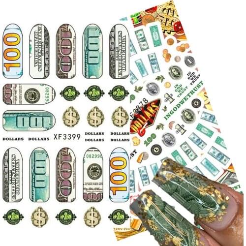 New Dollar Sign Nail Art Sticker DIY Self Adhesive Nail Beauty Nail Decals Money Design 3D Manicure Paper Wraps Adhesive Decals