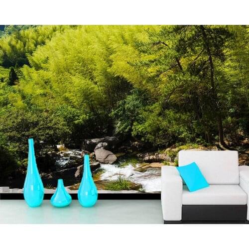 Papel de parede Forest waterfall flowing water natural scenery 3d wallpaper,living room TV wall bedroom kitchen restaurant mural