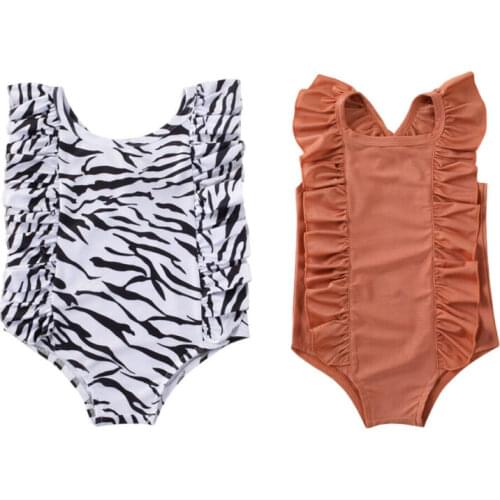 1-6Y Toddler Baby Girls One-piece Swimsuit Zebra Pattern Ruffles Sleeveless Swimwear Swimming Summer Clothes