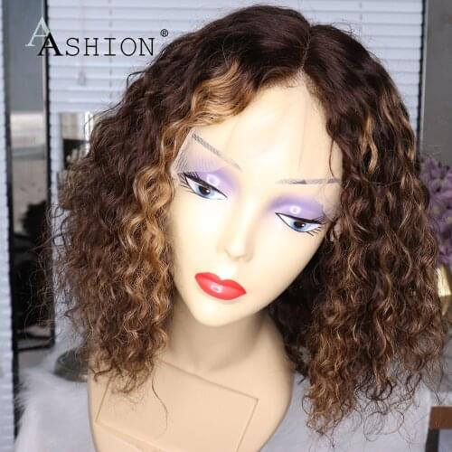 Bob Curly Human Hair Wig T Part Lace Wig Human Hair Wigs for Women Human Hair Pre Plucked Brazilian Hair perruque cheveux humain
