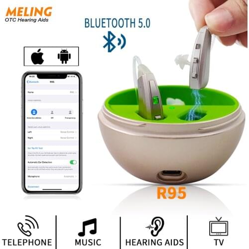 R95 Rechargeable Digital Hearing Aids Bluetooth Mini OE Ear Sound Amplifier Enhancer Wireless Hearing Aids Ear Care