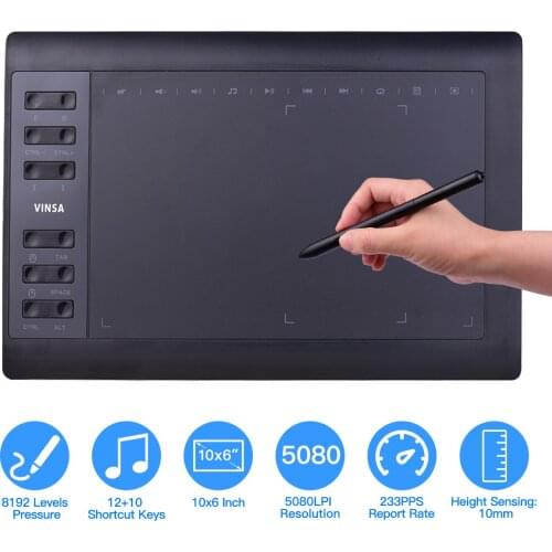 10x6Inch Professional Graphics Drawing Tablet 12 Express Keys 8192 Levels for Windows Mac for Painting Designing Online Course