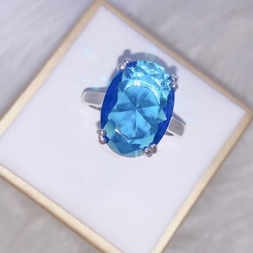 Engaged To Marry Him Goose Egg Drill Ring Set With Blue Topaz Stone Rings