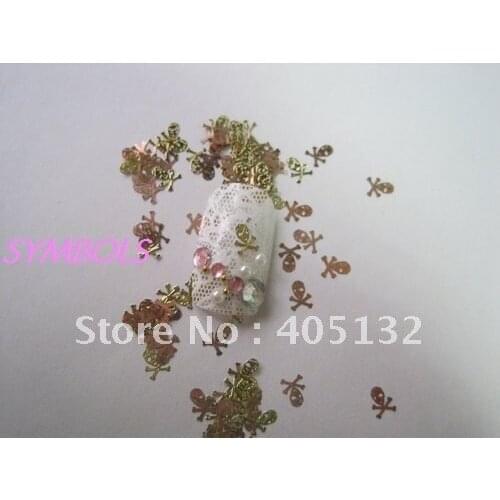 Approx. 1000pcs/bag Gold Cute Skull Design Non-adhesive Metal Slices Nail Art Decoration MS-14-2