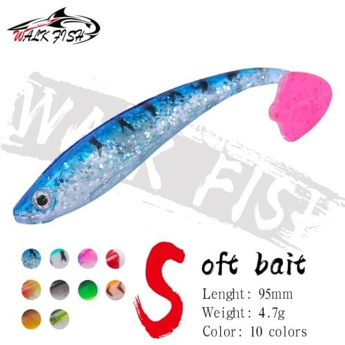 WALK FISH 4PCS 95MM 4.7G Soft Biat Duck Palm Paddle Tail Soft Lures 3D Eyes T Tail Fishing Lures Artificial Bait Fishing Tackle