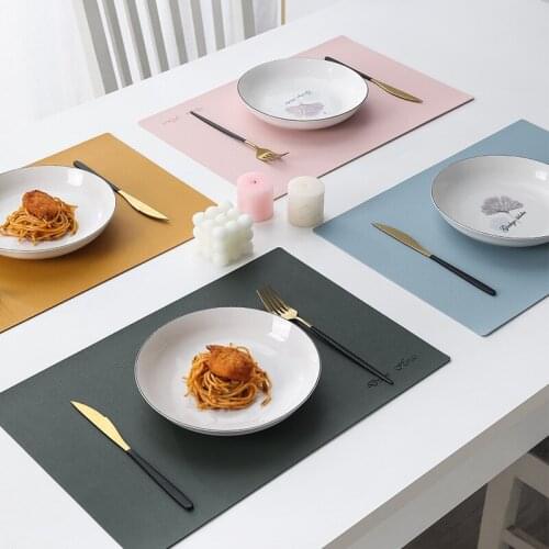 Cilected Nordic Simple Artificial Leather Placemat PU Soft Waterproof And Oil Proof Cutlery Insulation Pad Home Table Decor 4Pcs