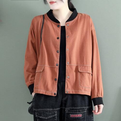 Plus Size Literary Jacket Female 2021 Spring Autumn New Korean Single-breasted Casual Coat Women Baseball Uniform Outwear aq395