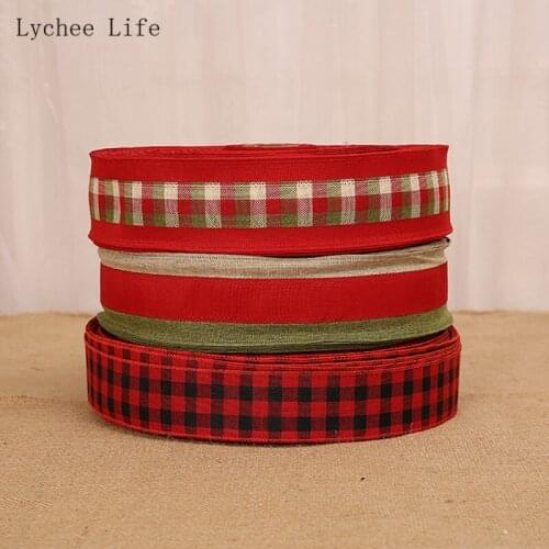 Lychee Life 5Meters Christmas Red Plaid Ribbon Grid Printed Wrapping Ribbon For Home Wedding Christmas Decoration DIY Gift