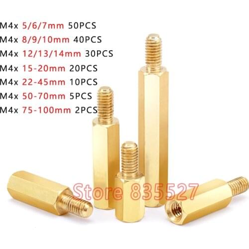 2-50pcs Hexagonal copper stud nut M4 *( 5-100 )+6mm Main board chassis Spacing Screws Brass single Hollow Pillars 12/13/14/15/16