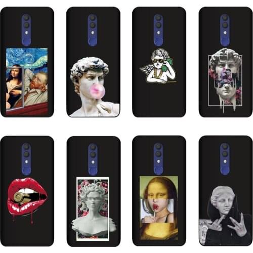 QAQsam Silicone Cover For Alcatel 1X 2019 Case Cartoon Statue Abstract Art Painted Soft TPU Cases Capa Fundas