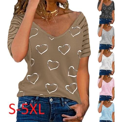 Love Printed V-neck Short Sleeve Loose T-shirt Womens Summer Loose Casual Large Size Top Oversized T-Shirt 5XL 2021