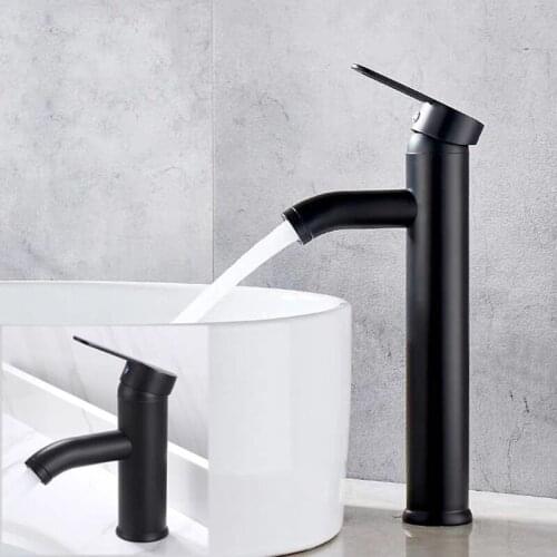 Bathroom Basin Hot Faucet Basin Deck Water Mounted Sink Cold Mixer Taps Stainless Steel Matte Black Lavatory Sink Tap Tools