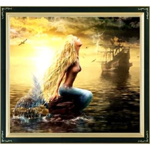 Needlework,DIY DMC Cross stitch,Sets For Embroidery kits,Precise Printed Mermaid Patterns Counted Cross-Stitching 63 x 51 cm