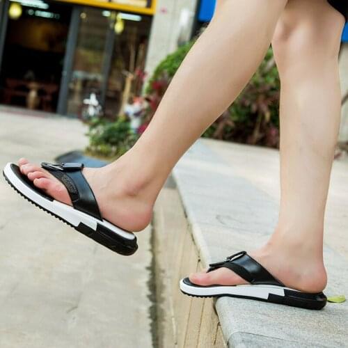 Soft Flip Flops Sandale Piscine Homme Shoes Men Sandals Leather Slide Sandalia Masculina Couro Sandalias De Verano Para Hombre