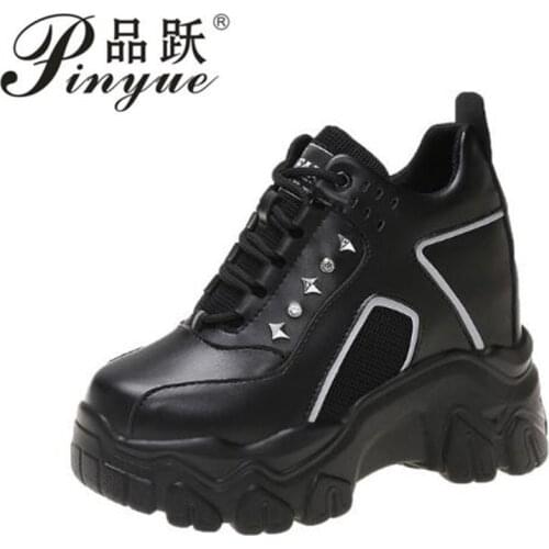 Woman Black Thick Bottom Vulcanize Shoes New Spring Height Increasing Casual Shoes Chunky Platform Sneakers