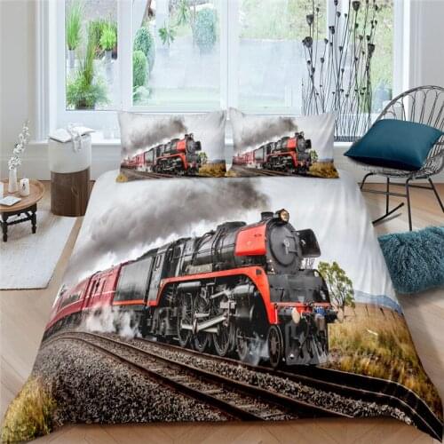 Luxury 3D Train Print 2/3Pcs Kids Adult Bedding Set Comfortable Duvet Cover Pillowcase Home Textile Single Queen and King Size