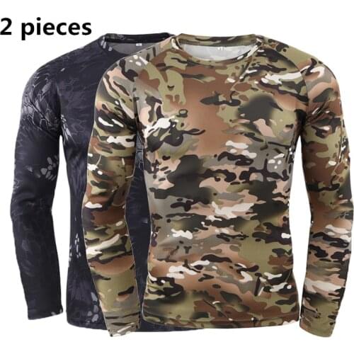 2 pieces Spring Autumn Camouflage T-shirts Men Tops Quick Dry Military Tactical Long Sleeve T shirt Army Tees