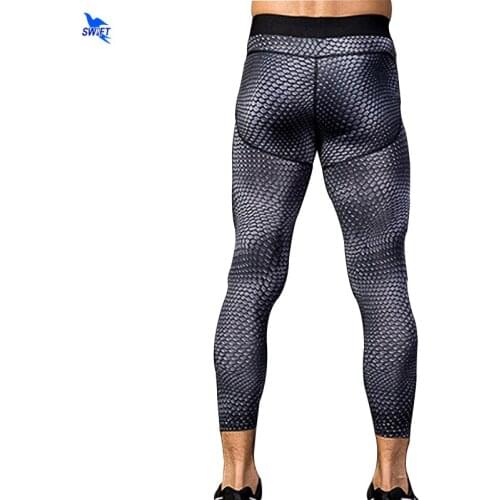 2020 New Mens 3D Print Compression Tights Running Sports Gym Leggings Male Fitness Capris Pants 3/4 Calf Length Elastic Trousers