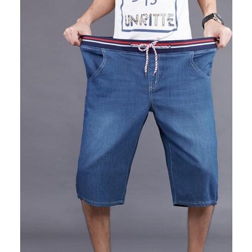 2020New product launch in Summer thin mens plus size five-point pants Mens casual shorts waist elastic denim shorts 46 48