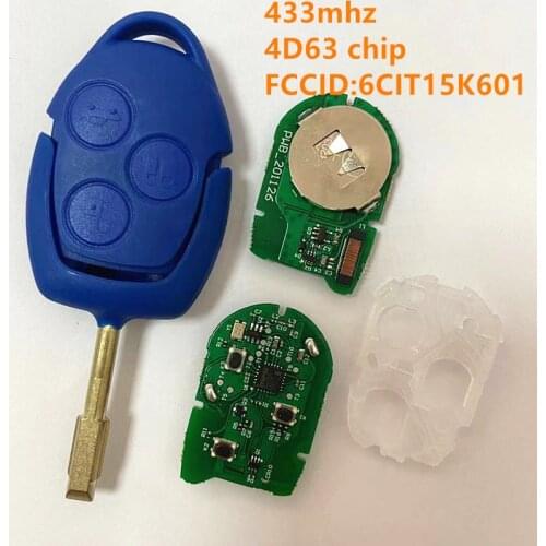 5pcs aftermarket 3 button car blue remote key with 434mhz with 4D63 chip P/N: 6CIT15K601AG for Ford Transit WM VM 2006-2014