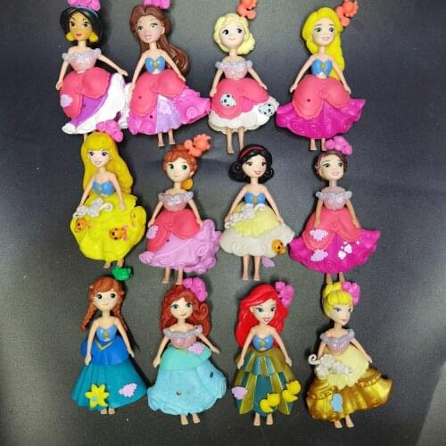 5pcs Disney Cute Polly Girl Doll Figures 9cmElsa mermaid Anna belle Snow White long hair princess dolls For Best DIY DOLL Gifts