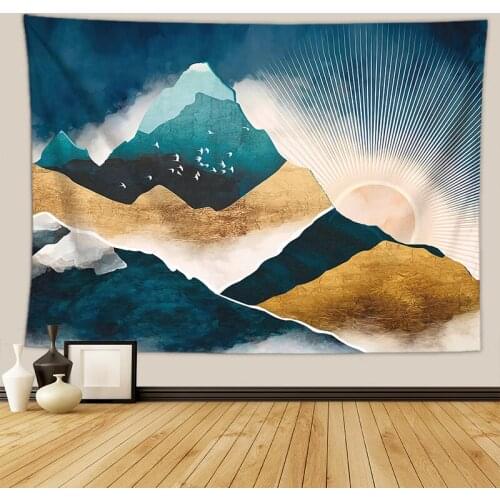 Abstract Japanese Wall Tapestry Aesthetic Metal Sun Landscape Hippie Psychedelic Tapiz Mandala Tree Mountain Wall Decor Blanket
