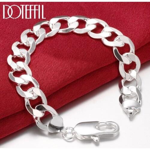 DOTEFFIL 925 Sterling Silver 12mm Geometry Many Ring Bracelet For Man Women Wedding Engagement Party Fashion Jewelry