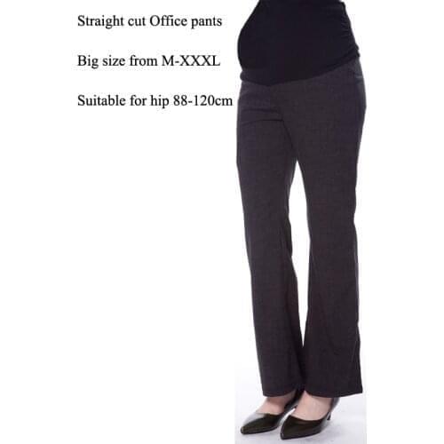 Office Lady Maternity Pants Plus Size Pregnancy Uniform Clothes Pockets Button Boot Cut Trousers Elastic Waist Pants M-3XL