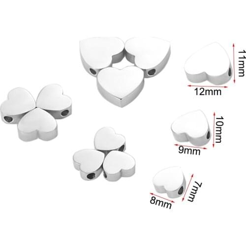 5pcs 8/10/12mm Stainless Steel Silver Metal Heart Beads Loose Spacer Beads for Bracelet Necklace Jewelry Making DIY Accessories