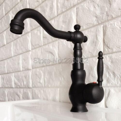 Bathroom Sink Faucet Basin Single Hole Single Handle Deck Mount Hot&Cold Mixer Tap Black Oil Rubbed Bronze Lnf356