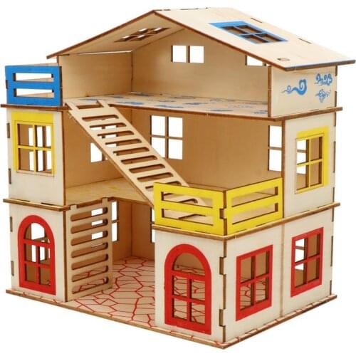 Hamster Hideout Wooden Hut Small Animals Double Layer Villa Rat Room House Cage Exercise Toy with Ladder Board