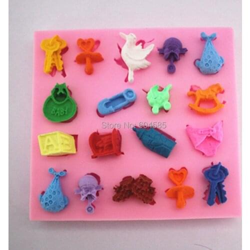 Baby bib feeder sockers key bed bird fondant cake molds soap chocolate mould for the kitchen baking FM005