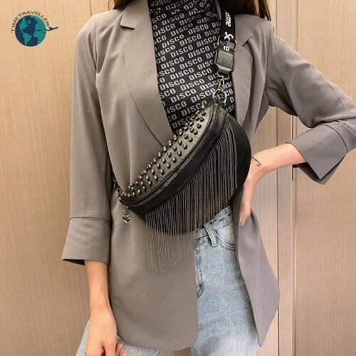 Designer Tassel Fanny Pack Women Luxury Rivet Waist Belt Bag Crossbody Chest Bag Wide Shoulder Bag Поясная сумка Bauchtasche