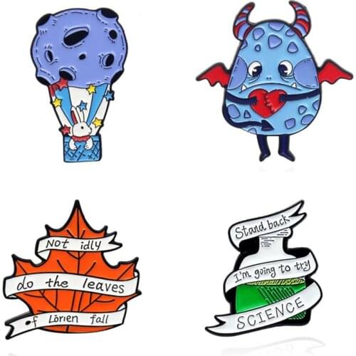 Maple Leaf And Letter Enamel Badges Cute Fashion Lapel Pins Women Anime Cartoons Vintage Brooches Jewelry Accessories On Clothes