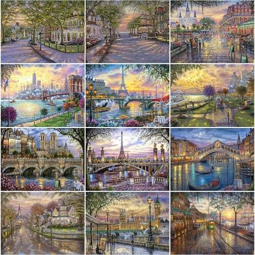 EverShine 5D DIY Diamond Painting Landscape Mosaic City Cross Stitch Beaded Diamond Embroidery Full Square Street Handmade Gift