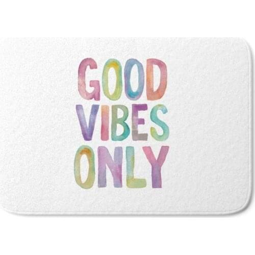Good Vibes Only Watercolor Typography Print Bath Mat 17" x 24" Pattern Coral Fleece Rug Anti-Slip Doormat Home Decor